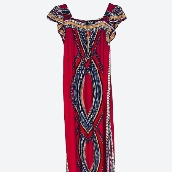 Kartika Batik Square Neck Bold Print Maxi Dress L NWT - Picture 3 of 9